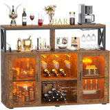 Unikito Bar Cabinet with Power Outlet, Liquor Cabinet with Led Lights and Glass Holders, Storage Buffet Cabinet Coffee Bar Cabinet for Liquor, Wine Cabinet with Racks for Home, Kitchen