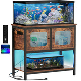 Unikito 40 Gallon Fish Tank Stand with LED Light and Outlet, Metal Aquarium Stand with Cabinet and Accessories Storage, Reptile Tank Turtle Terrariums Table Stand Hold 880LBS and 2 Aquariums