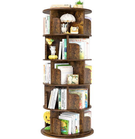 5-Tier Rotating Bookshelf, Wooden Spinning Bookshelf Tower, Suitable for Small Spaces Such as Bedroom, Stury Room