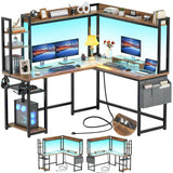 Unikito L Shaped Desk with Power Outlet, L Shaped Gaming Desk with Led Light & Hutch, Reversible Home Office Desk, Corner Computer Desk Writing Desk with Monitor Stand & Storage Shelves