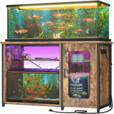 Unikito 55-75 Gallon Aquarium Stand with Power Outlets & LED Light, Reversible Fish Tank Stand with Cabinet for Fish Tank Accessories Storage, Heavy Duty Metal Frame, 880LBS Capacity