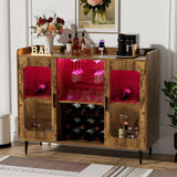 Unikito Liquor Cabinet Bar with Power Outlet and LED Light, Wine Bar Cabinet with Wine and Glasses Rack, Home Coffee Bar Cabinet, Buffet Sideboard with Storage Shelf for Kitchen, Dining Room