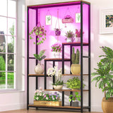 6-Tier Plant Stand with Grow Lights, Large Indoor Plant Holders Stand with Hanging Hooks