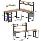 Unikito L Shaped Desk with Power Outlet & LED Strip, Reversible L-Shaped Corner Computer Desks Gaming Desk with Storage Shelf & Monitor Stand, Modern 2 Person Home Office Desk, Writing Desk