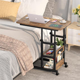 2-Tier Height Adjustable C Shaped End Table with Charging Station, with USB Ports and Wheels