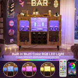 Unikito Wine Bar Cabinet with Power Outlet, Liquor Cabinet Bar with LED Light and Glass Holder, Home Coffee Bar Cabinet, Buffet Sideboard with Storage Shelf for Kitchen, Dining Room