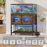 Unikito 40 Gallon Fish Tank Stand with LED Light and Outlet, Metal Aquarium Stand with Cabinet and Accessories Storage, Reptile Tank Turtle Terrariums Table Stand Hold 880LBS and 2 Aquariums