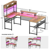 Unikito U Shaped Desk with Hutch, Reversible L Shaped Computer Desk with Power Outlets and LED Strip, Large Office Table with Monitor Stand and Storage Shelves, 83 Inch U Shape Gaming Desk