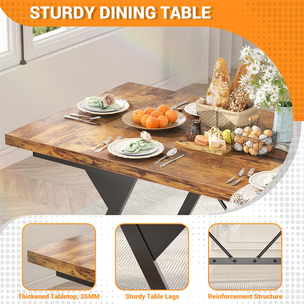 70.8 Inch Industrial Rectangular Wood Dining Table, Large Farmhouse Dining Table for 4-6 People