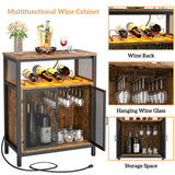 Unikito Wine Bar Cabinet with RGB Light and Outlet, FreeStanding Wine Rack Table, Liquor Cabinet with Glass Holder, Floor Bar Cabinet for Liquor and Glasses for Home Kitchen Dining Room