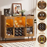 Unikito Wine Bar Cabinet with Power Outlet, Liquor Cabinet Bar with LED Light and Glass Holder, Home Coffee Bar Cabinet, Buffet Sideboard with Storage Shelf for Kitchen, Dining Room