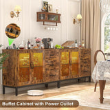 Unikito Sideboard Buffet Cabinet with 3 Wood Drawers, Storage Cabinet with Power Outlet, Coffee Bar Cabinet with LED Light, Modern Cabinet Console Table for Kitchen Dining Room