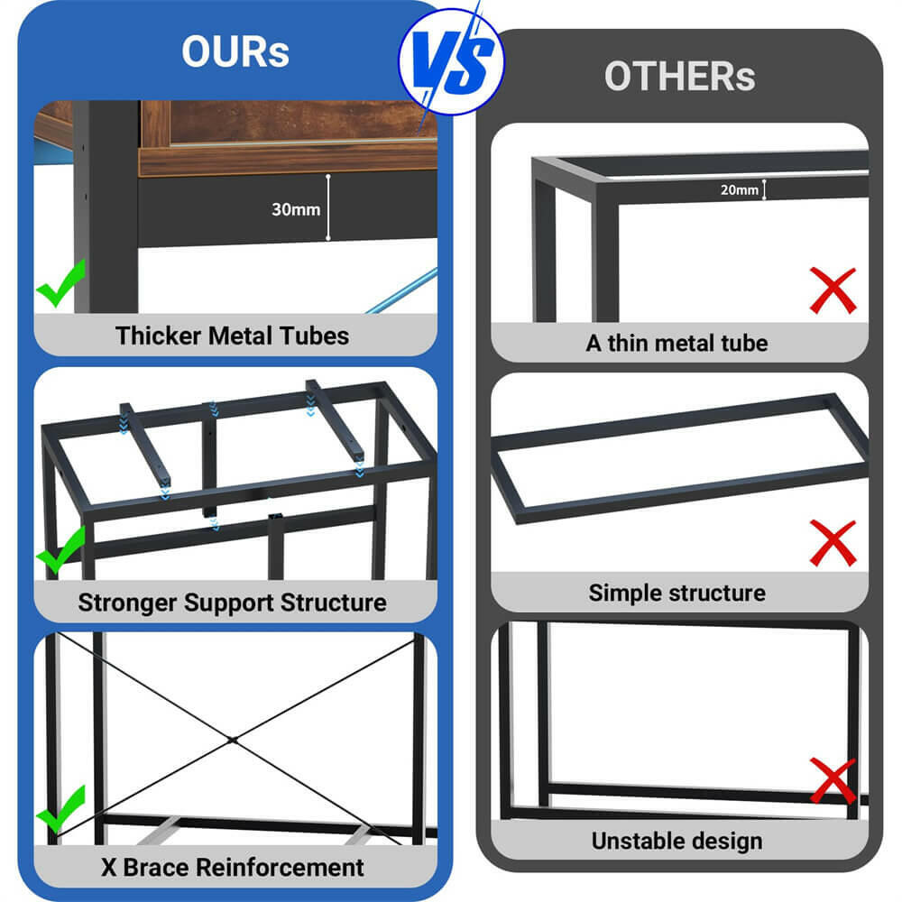 Unikito 40 Gallon Fish Tank Stand with LED Light and Outlet, Metal Aquarium Stand with Cabinet and Accessories Storage, Reptile Tank Turtle Terrariums Table Stand Hold 880LBS and 2 Aquariums