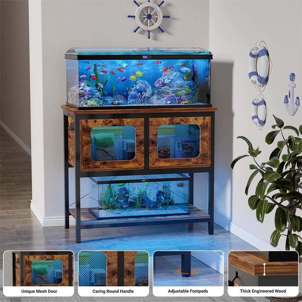 40 Gallon Fish Tank Stand with Power Outlets and RGB LED Lights