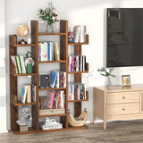 Tall Wooden Bookshelf, Tree-Shaped Bookcase Storage Shelf with 13 Compartments