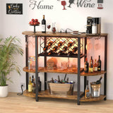 Unikito 4-Tier Metal Coffee Bar Cabinet with Outlet and LED Light, Freestanding Floor Table for Liquor Glass Holder Wine Rack Storage, Bakers Kitchen Dining Room