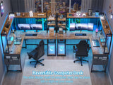 Unikito L Shaped Desk with Power Outlet, L Shaped Gaming Desk with Led Light & Hutch, Reversible Home Office Desk, Corner Computer Desk Writing Desk with Monitor Stand & Storage Shelves