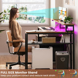 Reversible L Shaped Computer Desk Gaming Desk with File Drawer,  Power Outlet & LED Strip