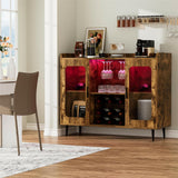 Unikito Liquor Cabinet Bar with Power Outlet and LED Light, Wine Bar Cabinet with Wine and Glasses Rack, Home Coffee Bar Cabinet, Buffet Sideboard with Storage Shelf for Kitchen, Dining Room