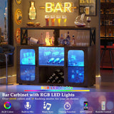 Unikito Bar Cabinet with Power Outlet, Liquor Cabinet with Led Lights and Glass Holders, Storage Buffet Cabinet Coffee Bar Cabinet for Liquor, Wine Cabinet with Racks for Home, Kitchen