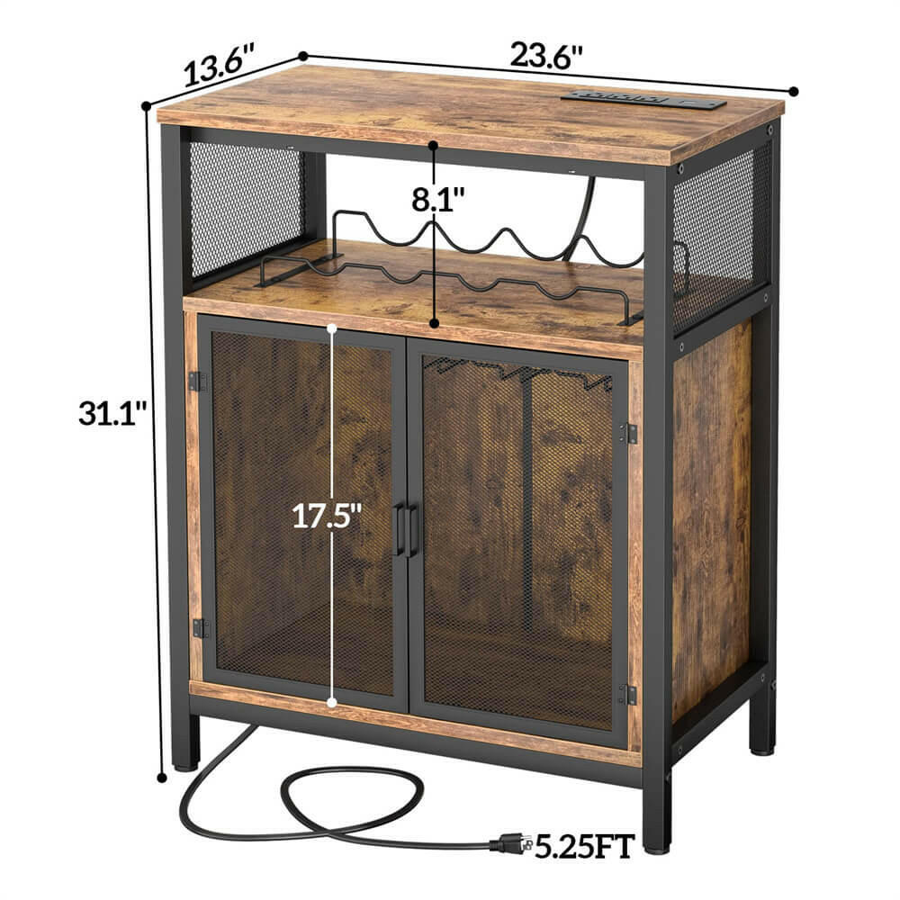 Unikito Wine Bar Cabinet with RGB Light and Outlet, FreeStanding Wine Rack Table, Liquor Cabinet with Glass Holder, Floor Bar Cabinet for Liquor and Glasses for Home Kitchen Dining Room