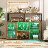 Unikito Bar Cabinet with Power Outlet, Liquor Cabinet with Led Lights and Glass Holders, Storage Buffet Cabinet Coffee Bar Cabinet for Liquor, Wine Cabinet with Racks for Home, Kitchen