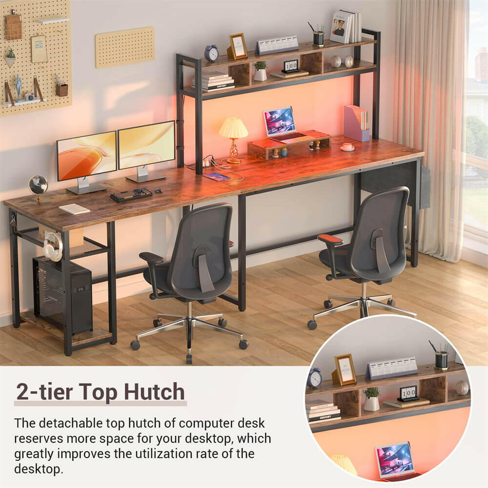 Unikito L Shaped Desk with Power Outlet & LED Strip, Reversible L-Shaped Corner Computer Desks Gaming Desk with Storage Shelf & Monitor Stand, Modern 2 Person Home Office Desk, Writing Desk