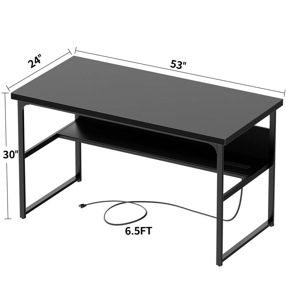 Unikito Computer Desk with Power Outlets, Executive Desk with Extra Thick Tabletop, Computer Office Desk Workstation with Bookshelf, Modern Simple Study Writing Table for Home Office