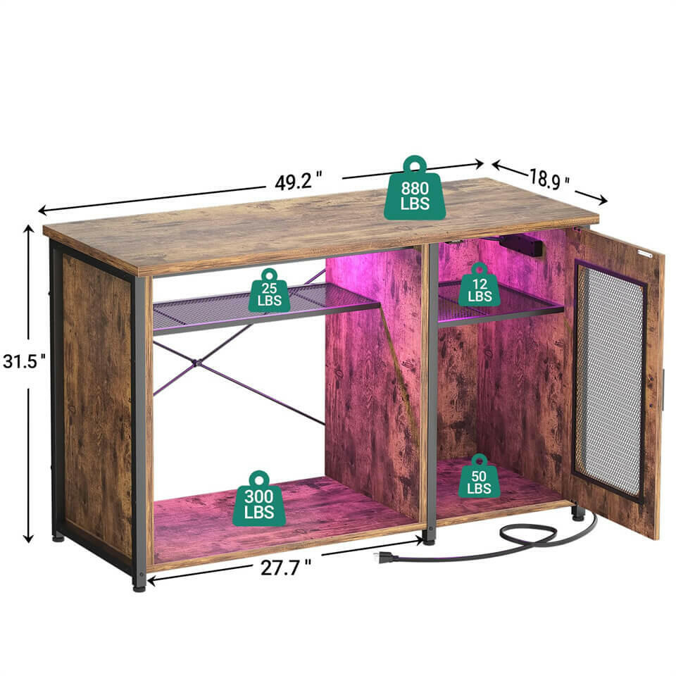 Unikito 55-75 Gallon Aquarium Stand with Power Outlets & LED Light, Reversible Fish Tank Stand with Cabinet for Fish Tank Accessories Storage, Heavy Duty Metal Frame, 880LBS Capacity