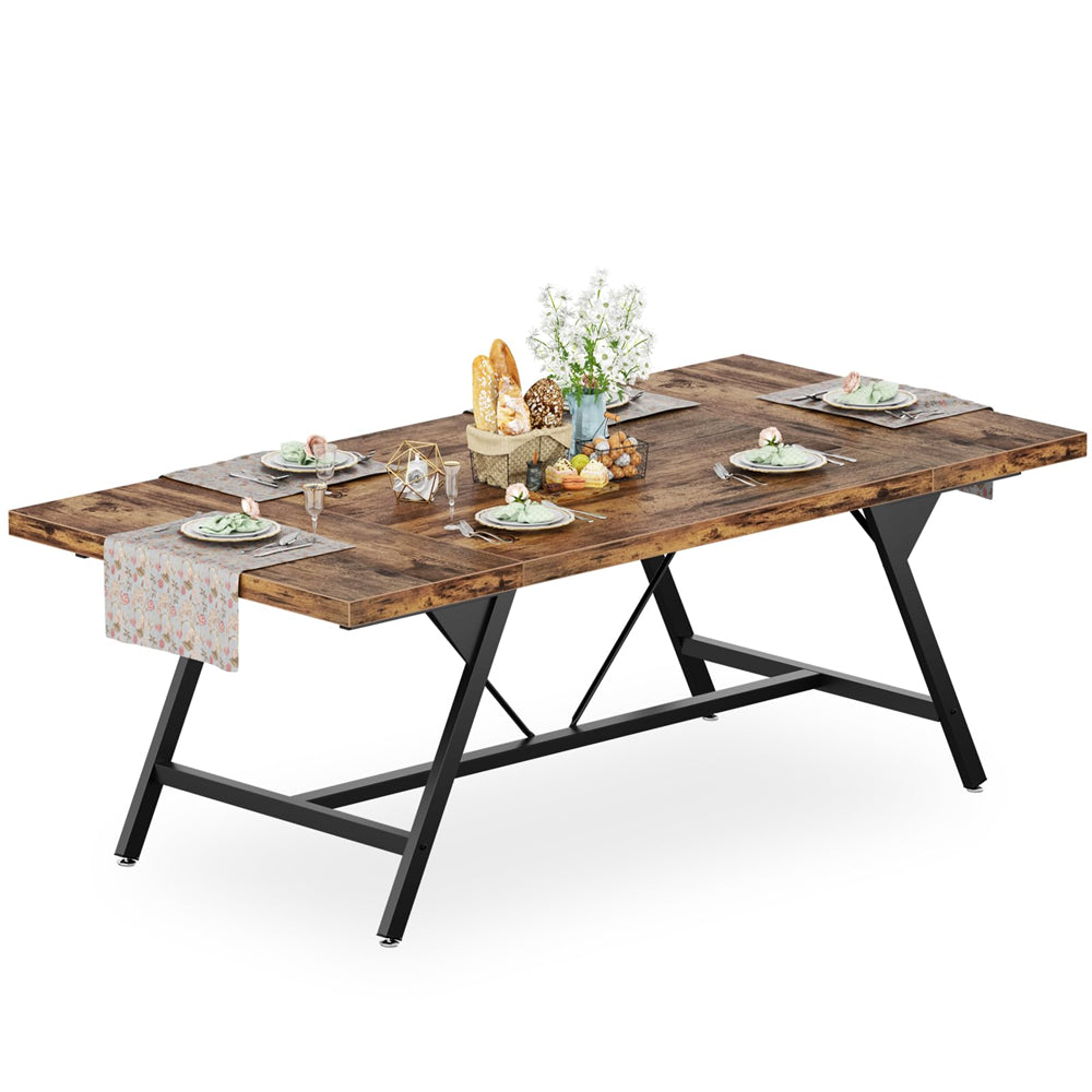 70.8 Inch Industrial Rectangular Wood Dining Table, Large Farmhouse Dining Table for 4-6 People