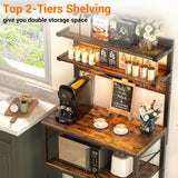 5-Tier Bakers Rack with Power Outlets, LED Lights, and Metal Hooks