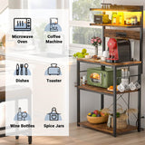 5-Tier Bakers Rack with Power Outlets, LED Lights, and Metal Hooks