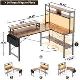 L Shaped Gaming Desk with Power Outlets & LED Lights, Small Computer Gaming Desk with Monitor Stand, Storage, Side Storage Bag, and Headphone Hooks