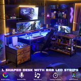 Unikito L Shaped Desk with File Drawer, 66" Reversible L Shaped Computer Desk with Power Outlet & LED Strip, Gaming Desk with Long Monitor Stand, Office Desk Corner Desk with Storage Shelf