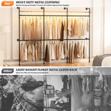 Industrial Pipe Clothing Rack, Reversible Clothes Rack with LED Lights, 15.7"D x 118.3"W x 90.55"H