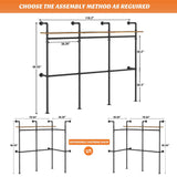 Industrial Pipe Clothing Rack, Reversible Clothes Rack with LED Lights, 15.7"D x 118.3"W x 90.55"H