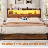 Queen Size Headboard for Bed Frame, Headboard with Storage Shelf, LED Lights, and Power Outlets, USB Ports, Height Adjustable