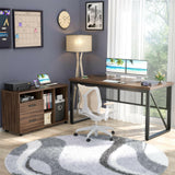 Unikito L Shaped Executive Desk and Mobile Lateral File Cabinet, 55 Inch L Shaped Office Desk with Power Outlet and Cable Management, Large Computer Table with Drawers and Storage Shelves