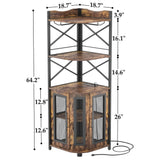 Unikito Corner Bar Cabinet with Power Outlet, Industrial Wine Cabinet with LED Strip and Glass Holder, 5-Tiers Liquor Cabinet Bar Unit for Home, Corner Display Cabinet for Small Space