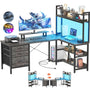 Unikito L Shaped Desk with Hutch, Gaming Desk with Led Lights, Reversible Computer Desk with Power Outlet, Corner Desk with File Drawer & Monitor Stand, Storage Shelves for Home