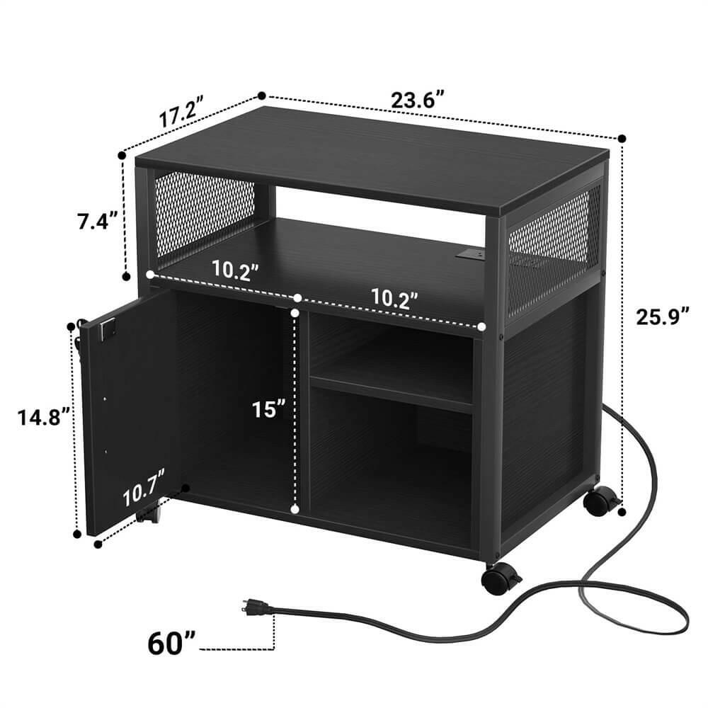 Unikito Lateral File Cabinet, Locking Office Filing Cabinets with Socket and USB Charging Port, Modern Rolling Printer Stand with Storage for A4, Letter Size and File Folders