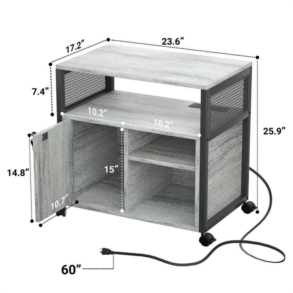 Unikito Lateral File Cabinet, Locking Office Filing Cabinets with Socket and USB Charging Port, Modern Rolling Printer Stand with Storage for A4, Letter Size and File Folders