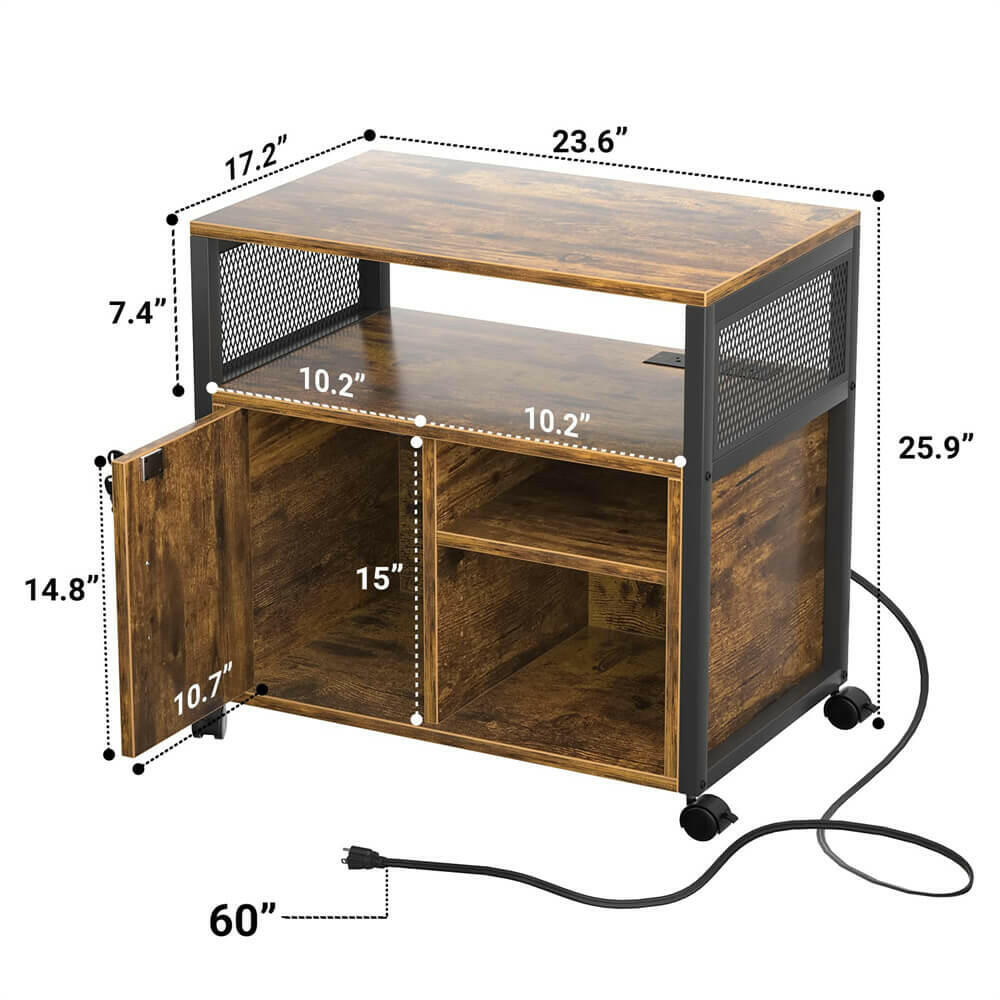 Unikito Lateral File Cabinet, Locking Office Filing Cabinets with Socket and USB Charging Port, Modern Rolling Printer Stand with Storage for A4, Letter Size and File Folders