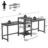 Unikito Two Person Desk, Home Office Desk with Power Outlet and Printer Stand, Double Computer Desk with Open Storage Shelf, Double Gaming Computer Desk, Extra Long Table, Writing Study Desk