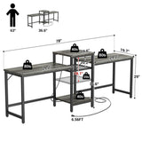 Unikito Two Person Desk, Home Office Desk with Power Outlet and Printer Stand, Double Computer Desk with Open Storage Shelf, Double Gaming Computer Desk, Extra Long Table, Writing Study Desk