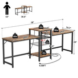 Unikito Two Person Desk, Home Office Desk with Power Outlet and Printer Stand, Double Computer Desk with Open Storage Shelf, Double Gaming Computer Desk, Extra Long Table, Writing Study Desk