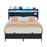 Twin Size Bed Frame with Storage Headboard, Platform Bed Frame with LED Lights and Power Outlets