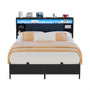 Twin Size Bed Frame with Storage Headboard, Platform Bed Frame with LED Lights and Power Outlets