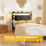 Twin Size Bookshelf Headboard with Storage, Headboards with Power Outlets and Smart LED Light