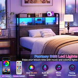 Unikito Headboard for Twin Size Bed with Storage Shelf, Head board with 3 Outlets and 2 USB Ports, Headboards with RGB LED Light, Height Adjustable, Sturdy and Stable, Easy Assembly